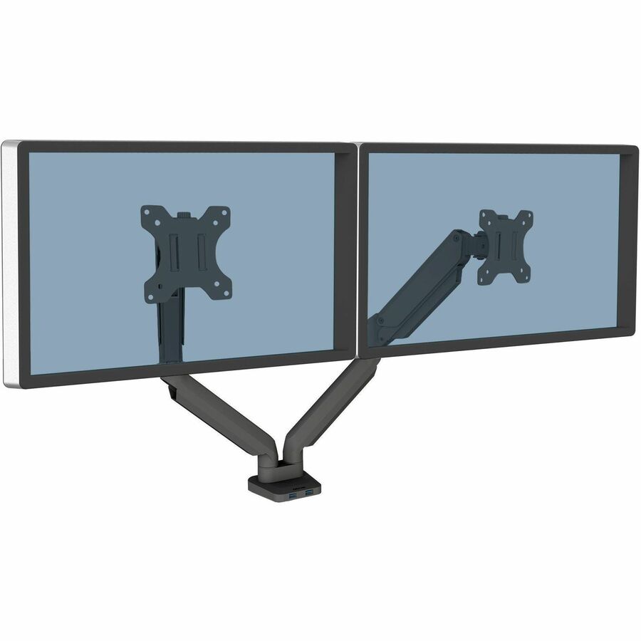 Fellowes Platinum Dual Monitor Arm, Black, Supports 2 Displays up to 46", 40 lb Load Capacity, 1 Each