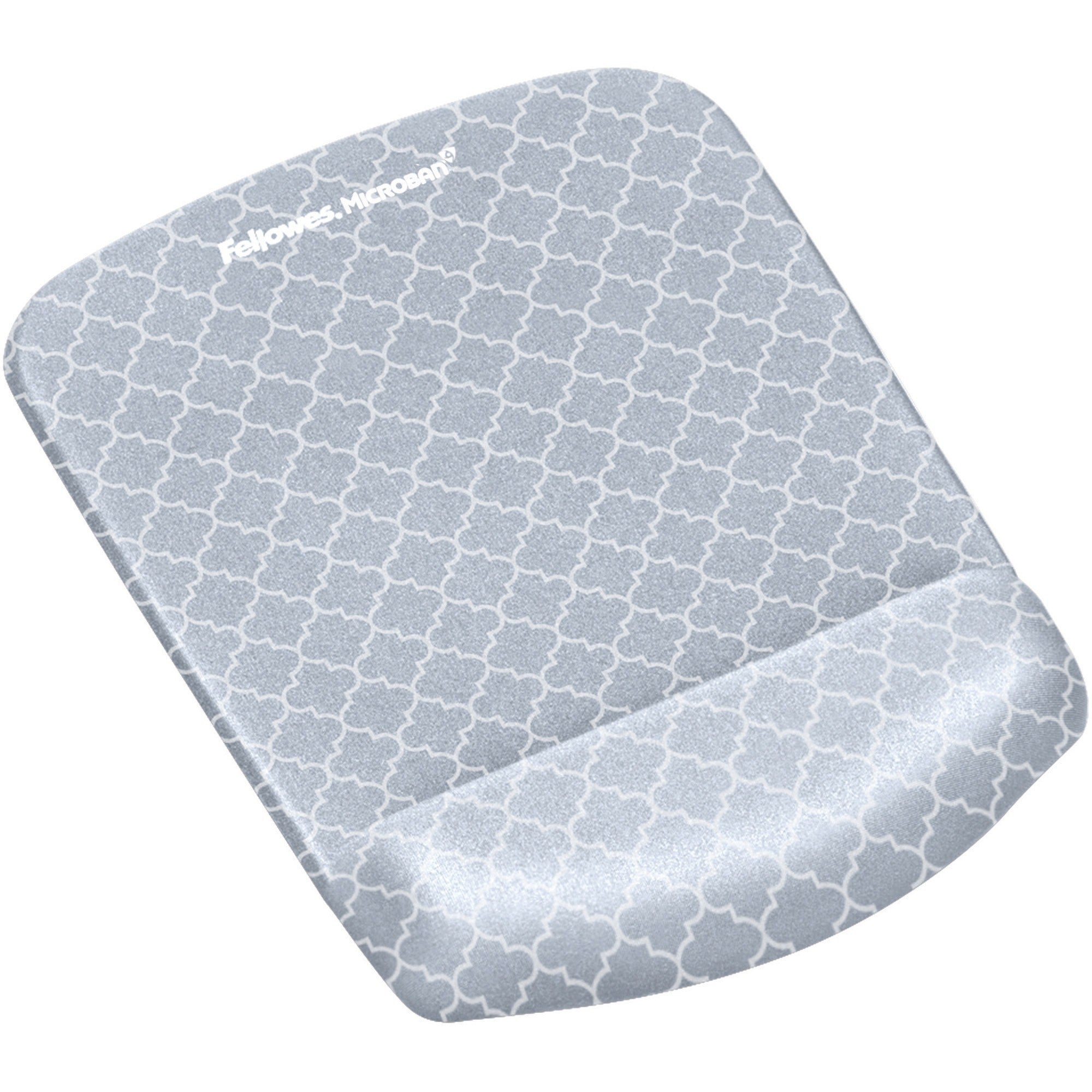 Fellowes PlushTouch Microban Mouse Pad Wrist Rest, Lattice Design, Gray/White, Foam, Wear & Tear Resistant, Skid Proof, 1 Each