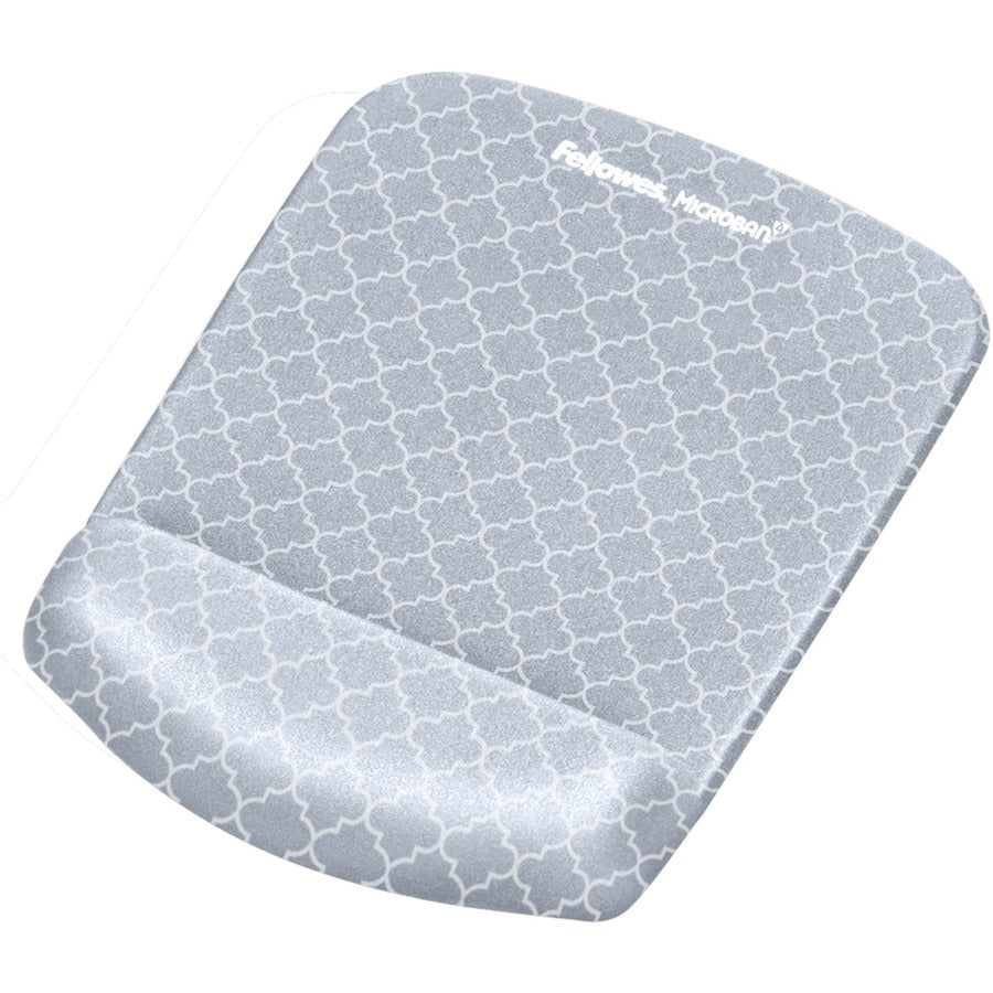 Fellowes PlushTouch Microban Mouse Pad Wrist Rest, Lattice Design, Gray/White, Foam, Wear & Tear Resistant, Skid Proof, 1 Each