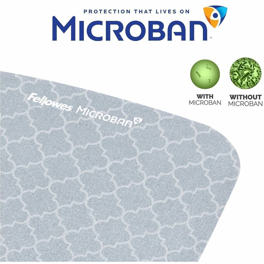 Fellowes PlushTouch Microban Mouse Pad Wrist Rest, Lattice Design, Gray/White, Foam, Wear & Tear Resistant, Skid Proof, 1 Each