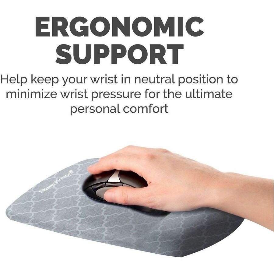 Fellowes PlushTouch Microban Mouse Pad Wrist Rest, Lattice Design, Gray/White, Foam, Wear & Tear Resistant, Skid Proof, 1 Each