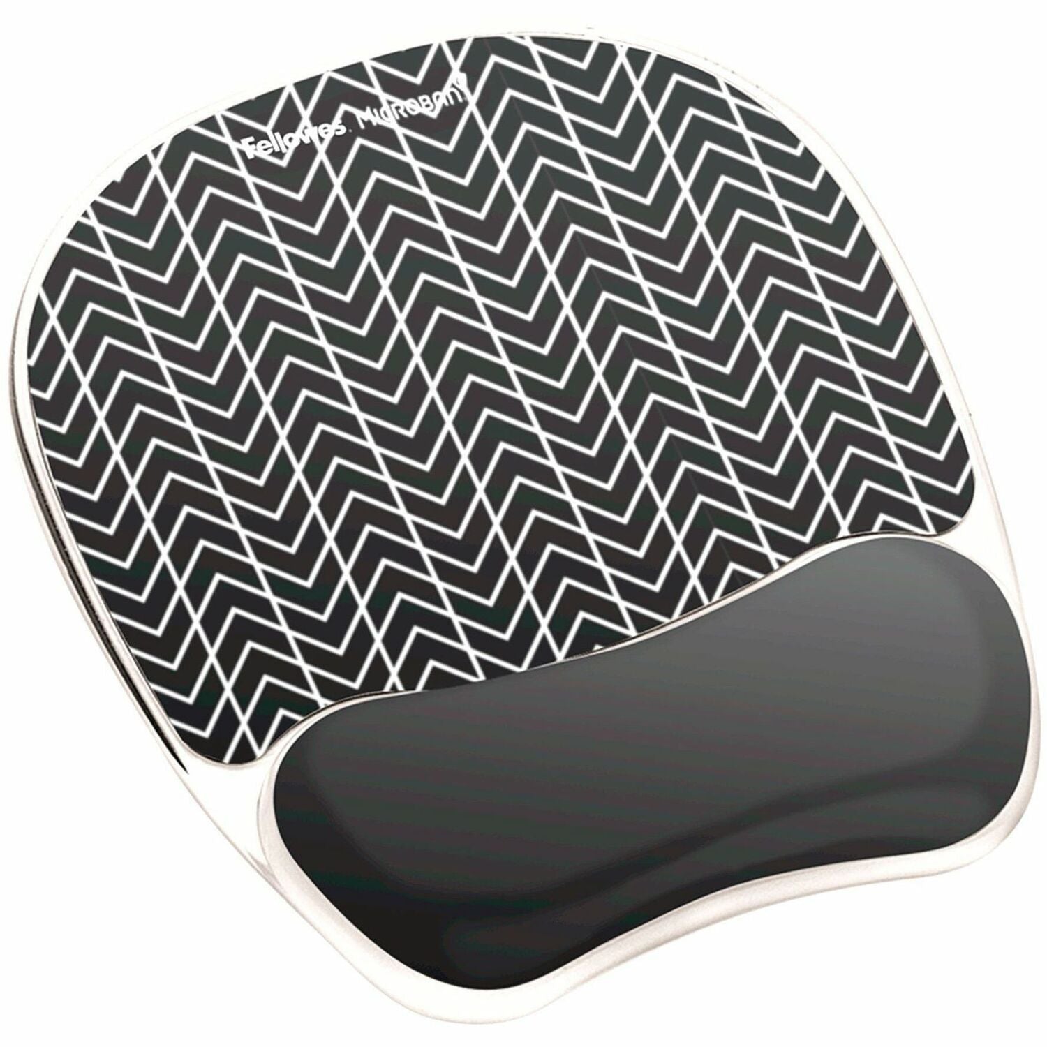 Fellowes Photo Gel Mouse Pad and Wrist Rest with Microban, Chevron Design, Black/White, Gel and Rubber, Stain Resistant, Skid Proof, 9.25" x 7.88" x 0.88", 1 Each