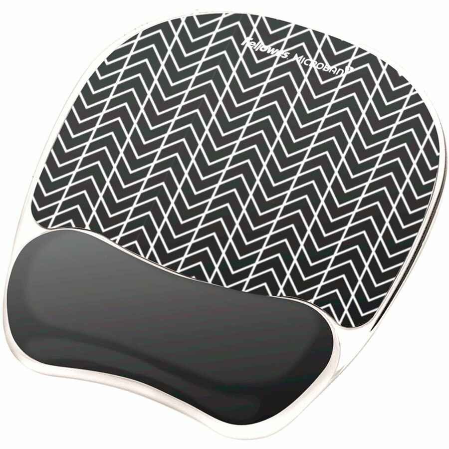 Fellowes Photo Gel Mouse Pad and Wrist Rest with Microban, Chevron Design, Black/White, Gel and Rubber, Stain Resistant, Skid Proof, 9.25" x 7.88" x 0.88", 1 Each