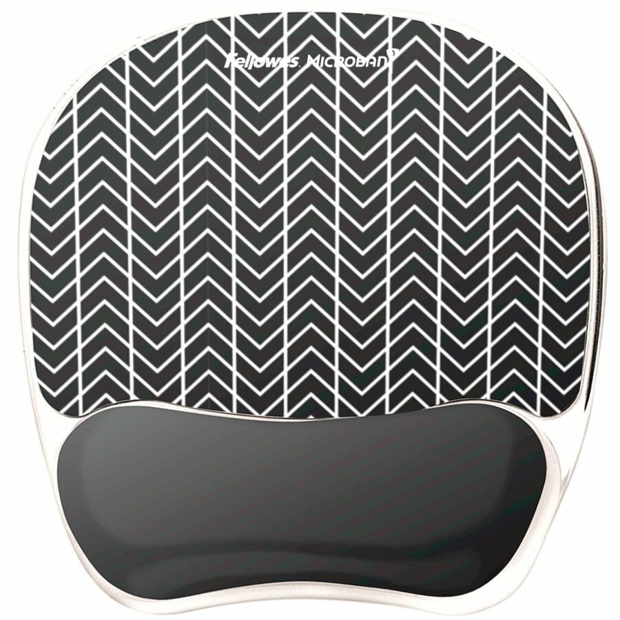 Fellowes Photo Gel Mouse Pad and Wrist Rest with Microban, Chevron Design, Black/White, Gel and Rubber, Stain Resistant, Skid Proof, 9.25" x 7.88" x 0.88", 1 Each