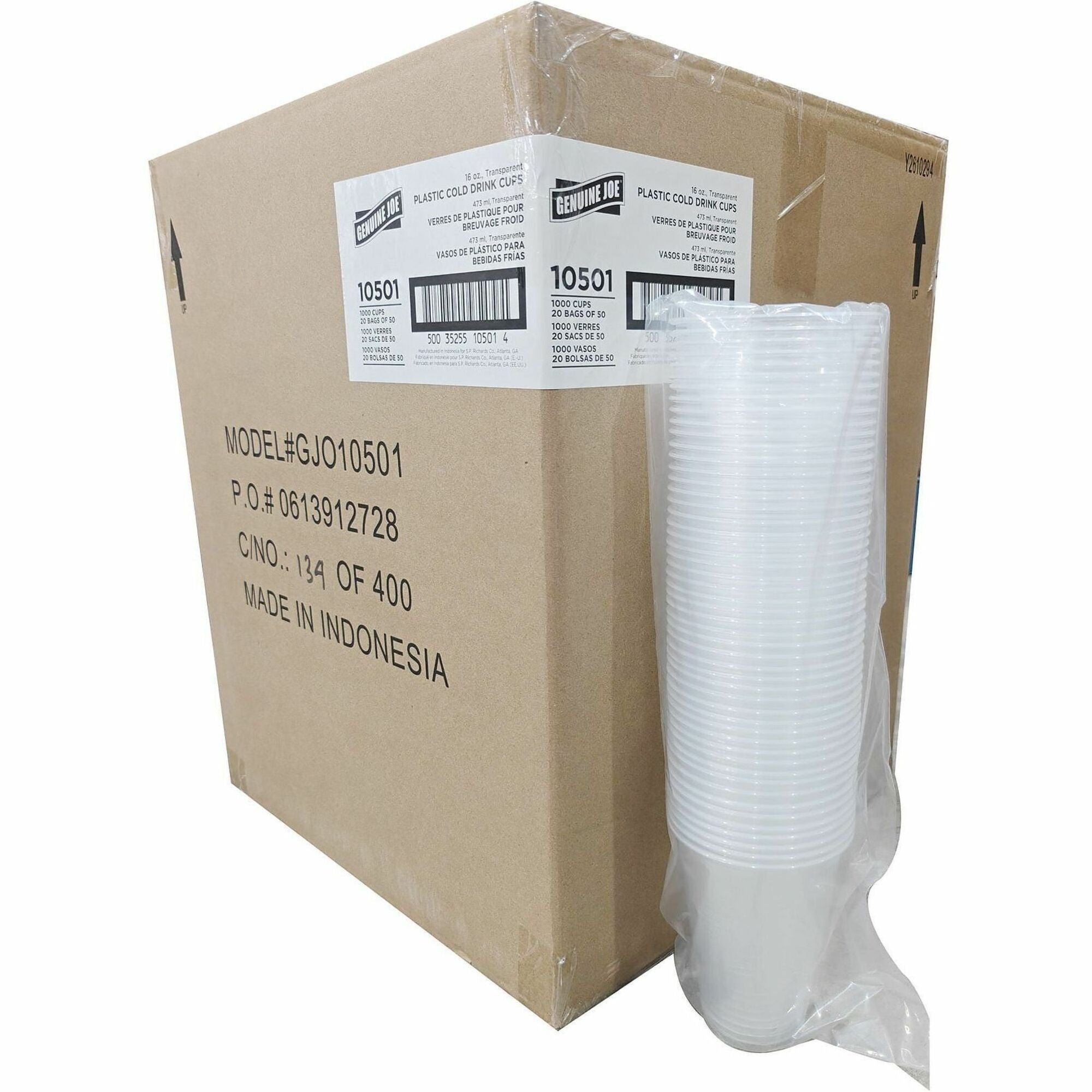 Genuine Joe 16 oz Transparent Beverage Cups