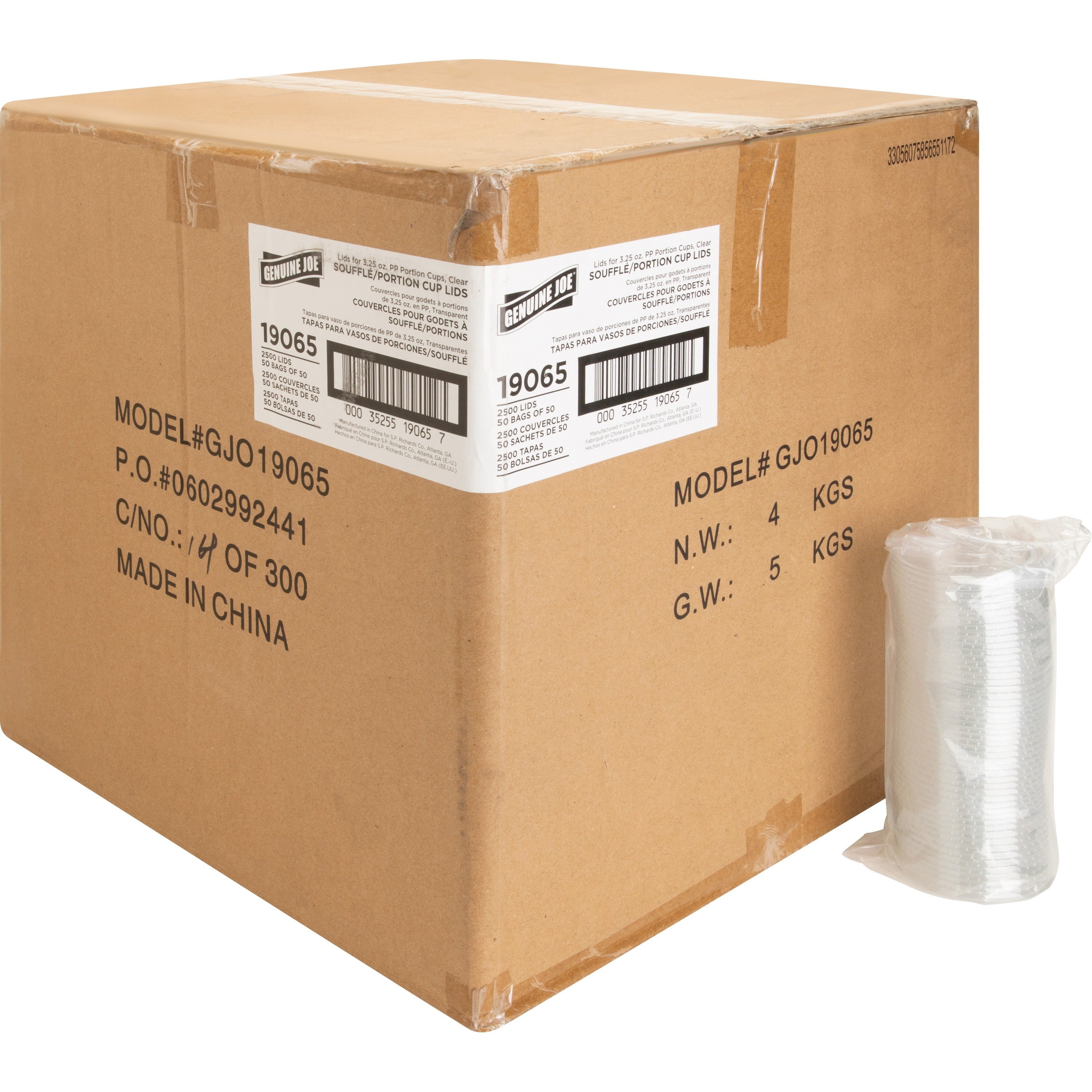 Genuine Joe Portion Cup Lid, 2.9" Diameter, Transparent Clear, 50/Bag, 50/Carton