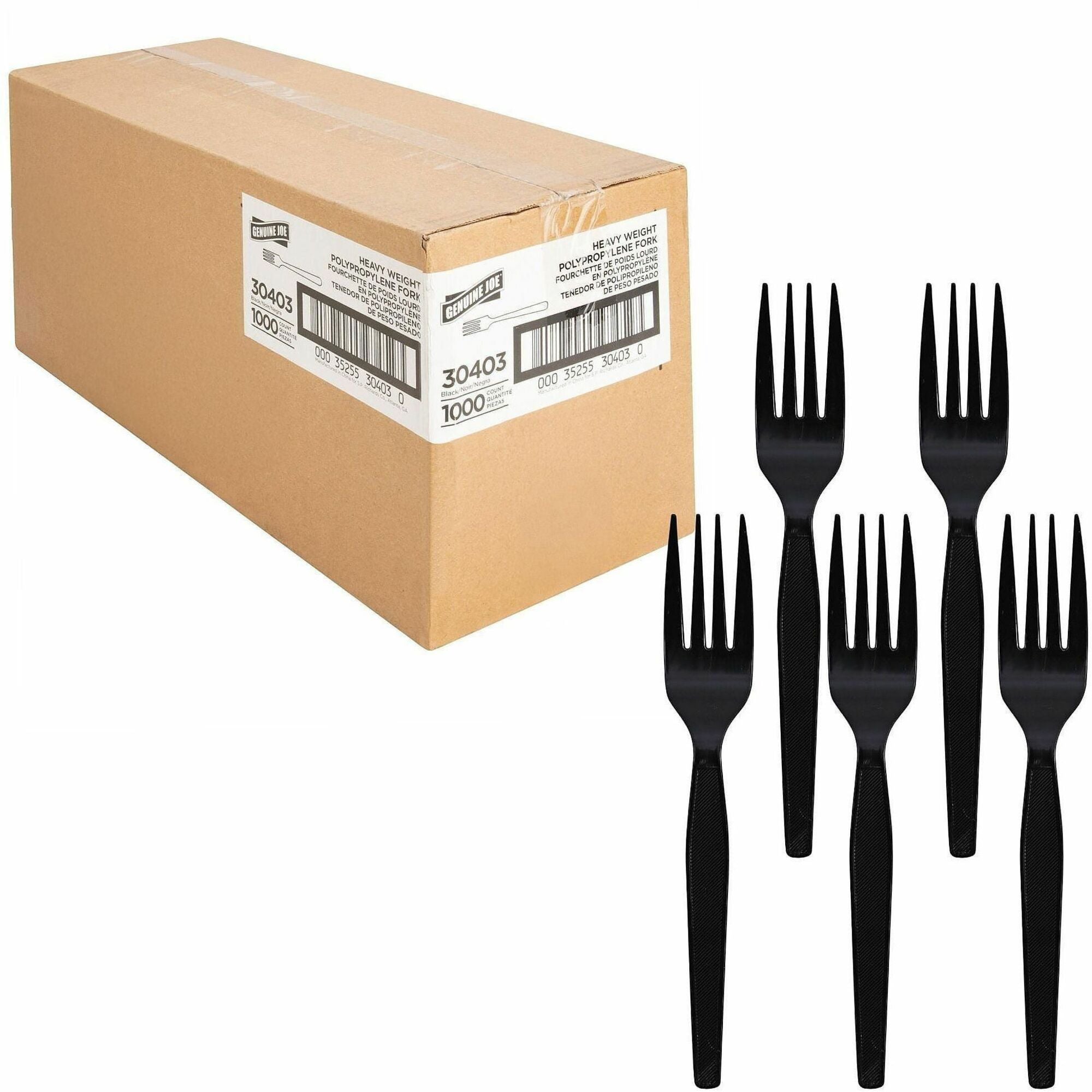 1 Piece(s) - Fork - 1 x Fork - Disposable - Textured - Black - 1 Carton