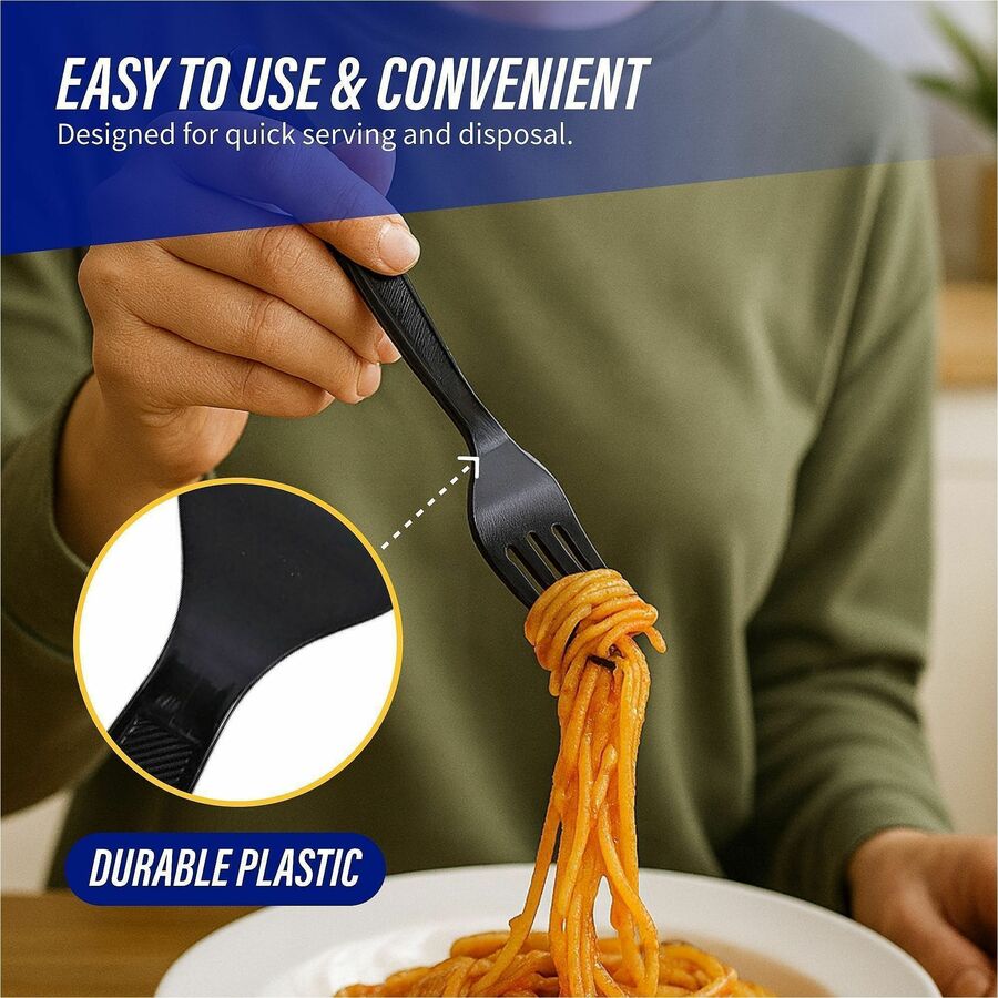 1 Piece(s) - Fork - 1 x Fork - Disposable - Textured - Black - 1 Carton
