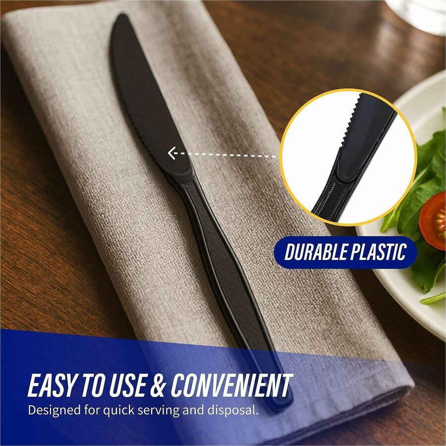 1 Piece(s) - Knife - 1 x Knife - Disposable - Textured - Black - 1 Carton