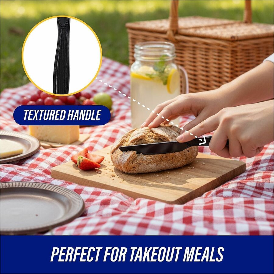 1 Piece(s) - Knife - 1 x Knife - Disposable - Textured - Black - 1 Carton
