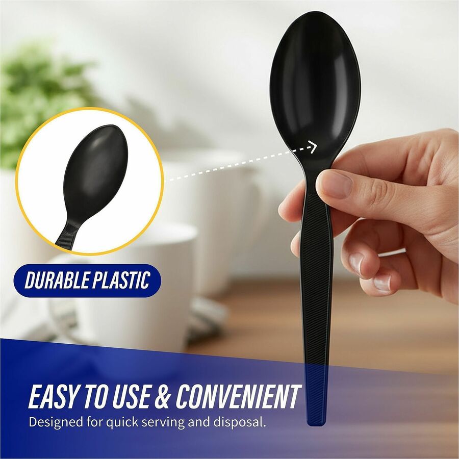 1 Piece(s) - Spoon - 1 x Spoon - Disposable - Textured - Black - 1 Carton