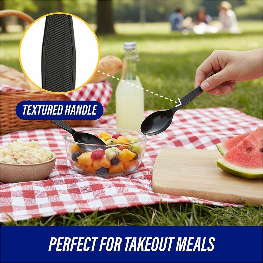 1 Piece(s) - Spoon - 1 x Spoon - Disposable - Textured - Black - 1 Carton