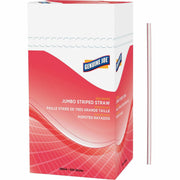 Genuine Joe Jumbo Striped Straws, 7.8" Length, Red and White, Plastic, 500 per Box