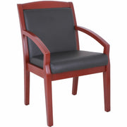 Lorell Sloping Arms Wood Frame Guest Chair, Black Bonded Leather, Mahogany Solid Rubberwood Frame, Four-Legged Base, 1 Each