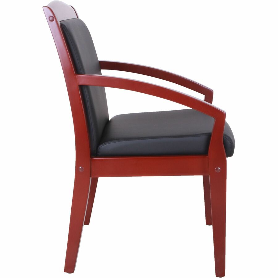 Lorell Sloping Arms Wood Frame Guest Chair, Black Bonded Leather, Mahogany Solid Rubberwood Frame, Four-Legged Base, 1 Each