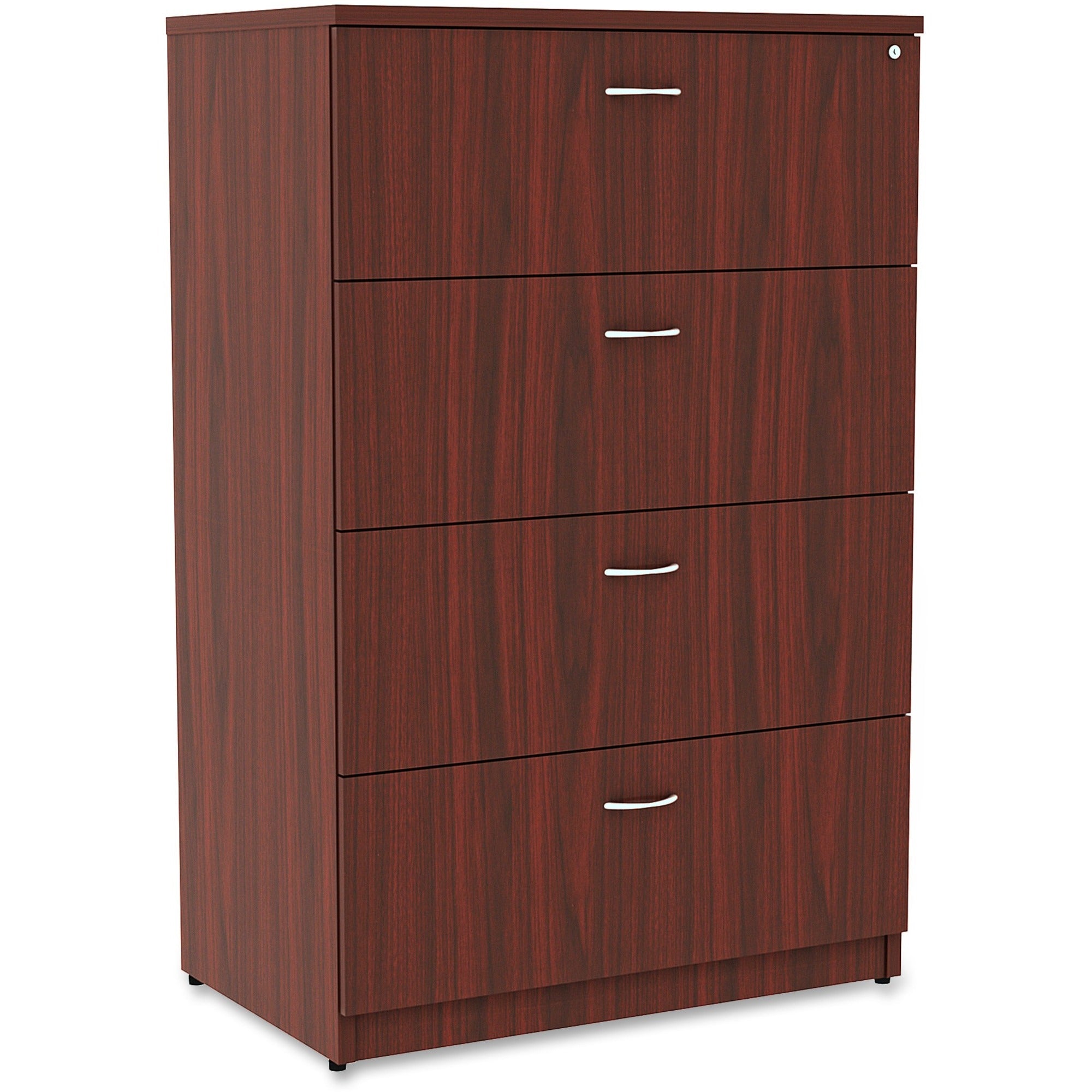 Lorell Essentials Series 4-Drawer Lateral File, Mahogany Laminate, 54.8"H x 35.5"W x 22"D, 1 Each