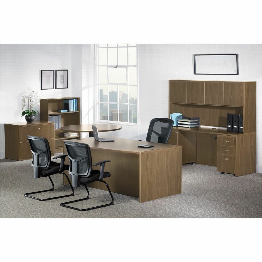 Lorell Essentials Series Rectangular Desk Shell, 29.5"H x 48"W x 30"D, Metal, Walnut Laminate, 1 Each