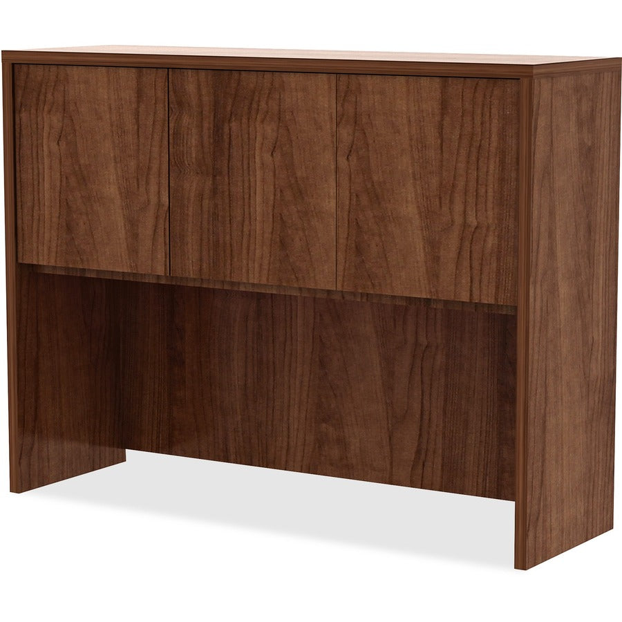 Lorell Essentials Series Stack-on Hutch with Doors, Walnut Laminate, Metal, 36"H x 48"W x 15"D, 1 Each