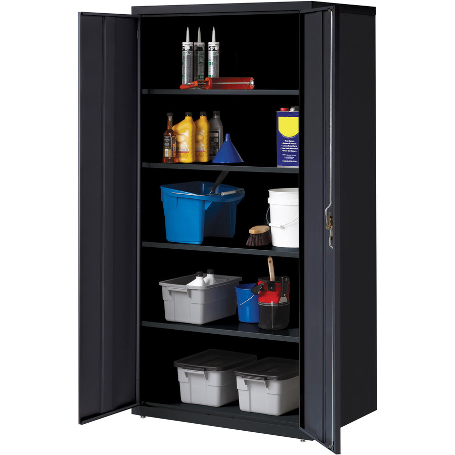 Lorell Fortress Series Storage Cabinet, 36"W x 24"D x 72"H, 5 Shelves (4 Adjustable), Steel, Black, 1 Each