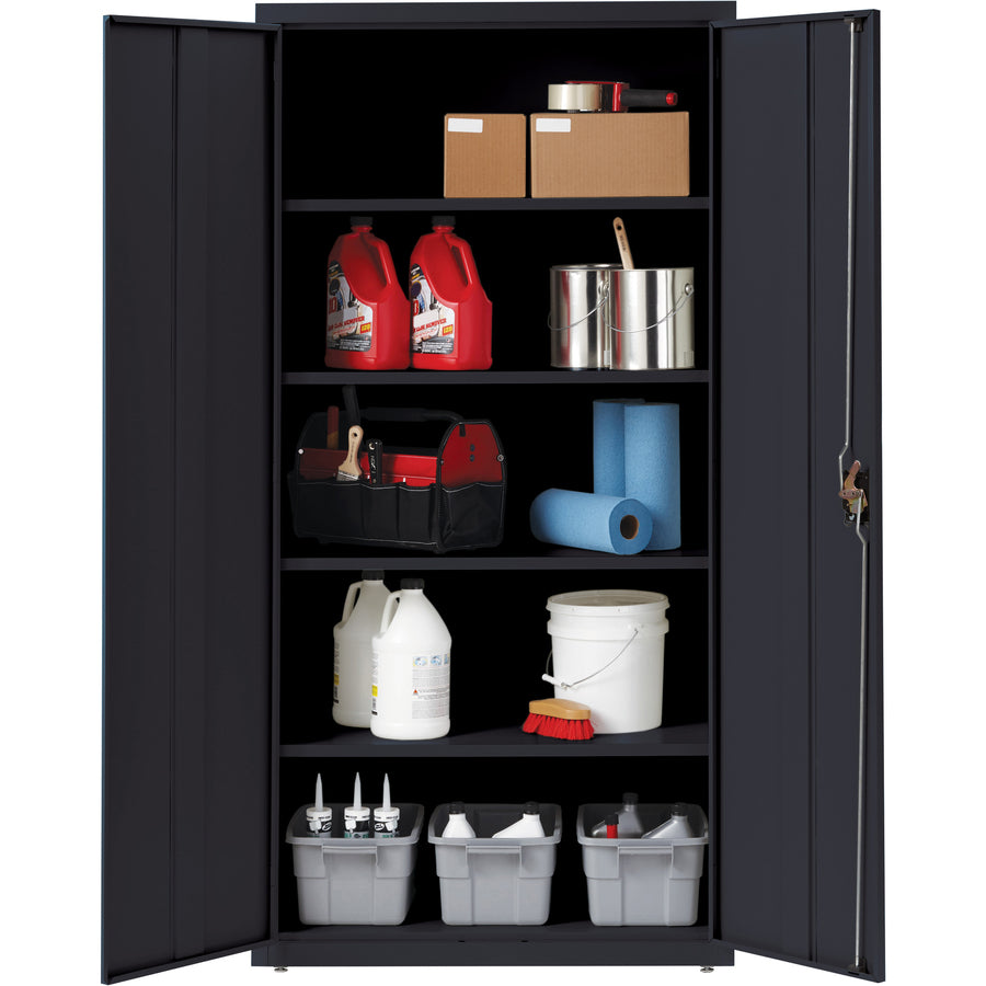 Lorell Fortress Series Storage Cabinet, 36"W x 24"D x 72"H, 5 Shelves (4 Adjustable), Steel, Black, 1 Each