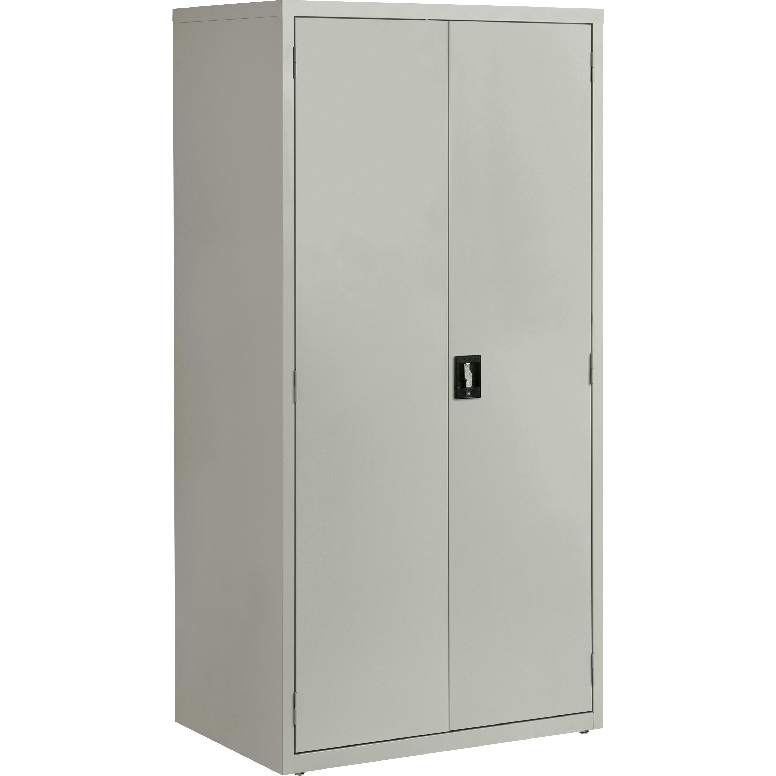 Lorell Fortress Series Storage Cabinet, 36"W x 24"D x 72"H, 5 Shelves (4 Adjustable), Hinged Doors, Recessed Locking Handle, Removable Lock, Light Gray, Steel, 1 Each