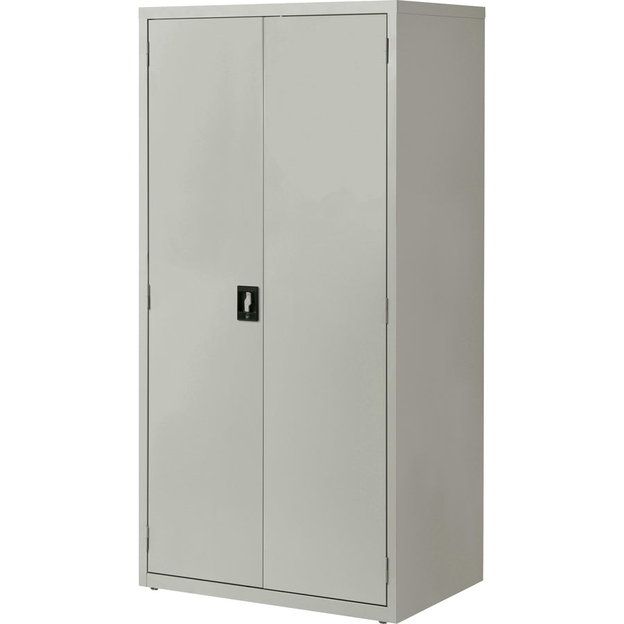 Lorell Fortress Series Storage Cabinet, 36"W x 24"D x 72"H, 5 Shelves (4 Adjustable), Hinged Doors, Recessed Locking Handle, Removable Lock, Light Gray, Steel, 1 Each