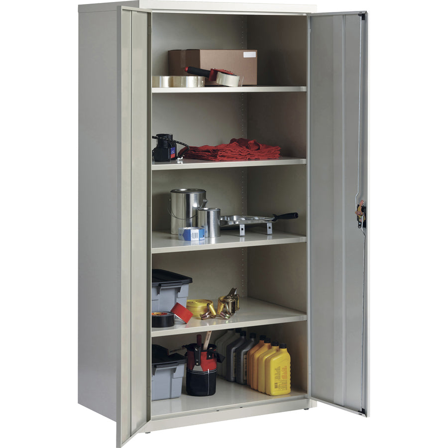 Lorell Fortress Series Storage Cabinet, 36"W x 24"D x 72"H, 5 Shelves (4 Adjustable), Hinged Doors, Recessed Locking Handle, Removable Lock, Light Gray, Steel, 1 Each