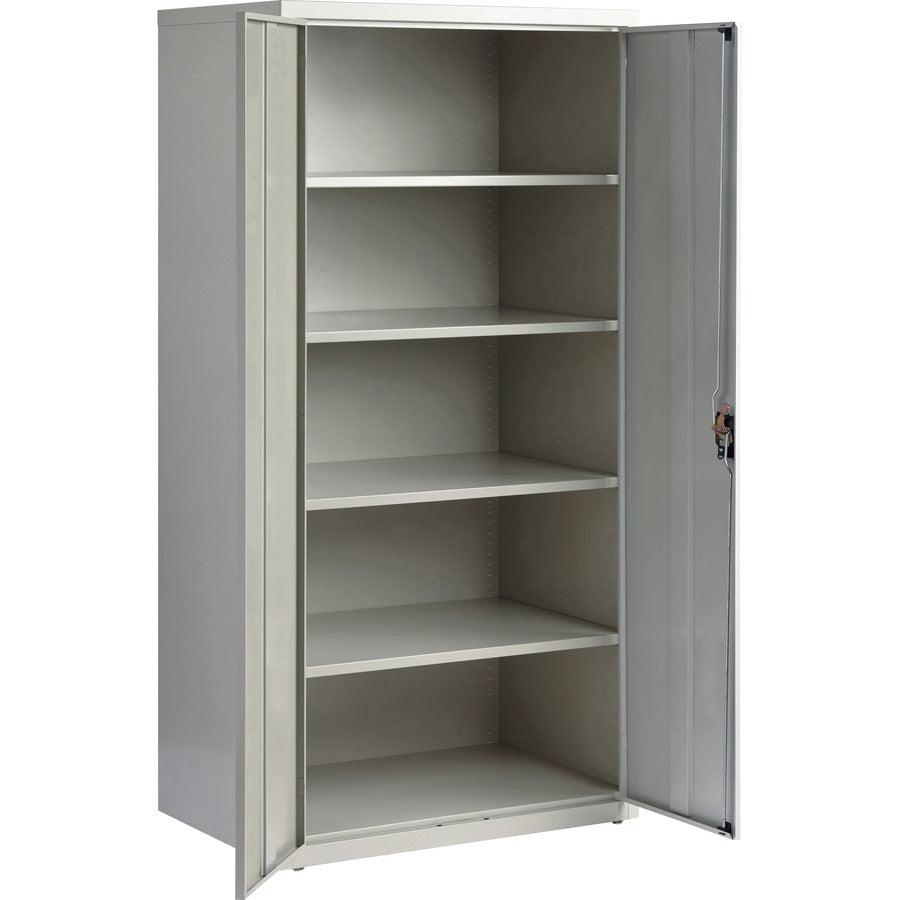 Lorell Fortress Series Storage Cabinet, 36"W x 24"D x 72"H, 5 Shelves (4 Adjustable), Hinged Doors, Recessed Locking Handle, Removable Lock, Light Gray, Steel, 1 Each