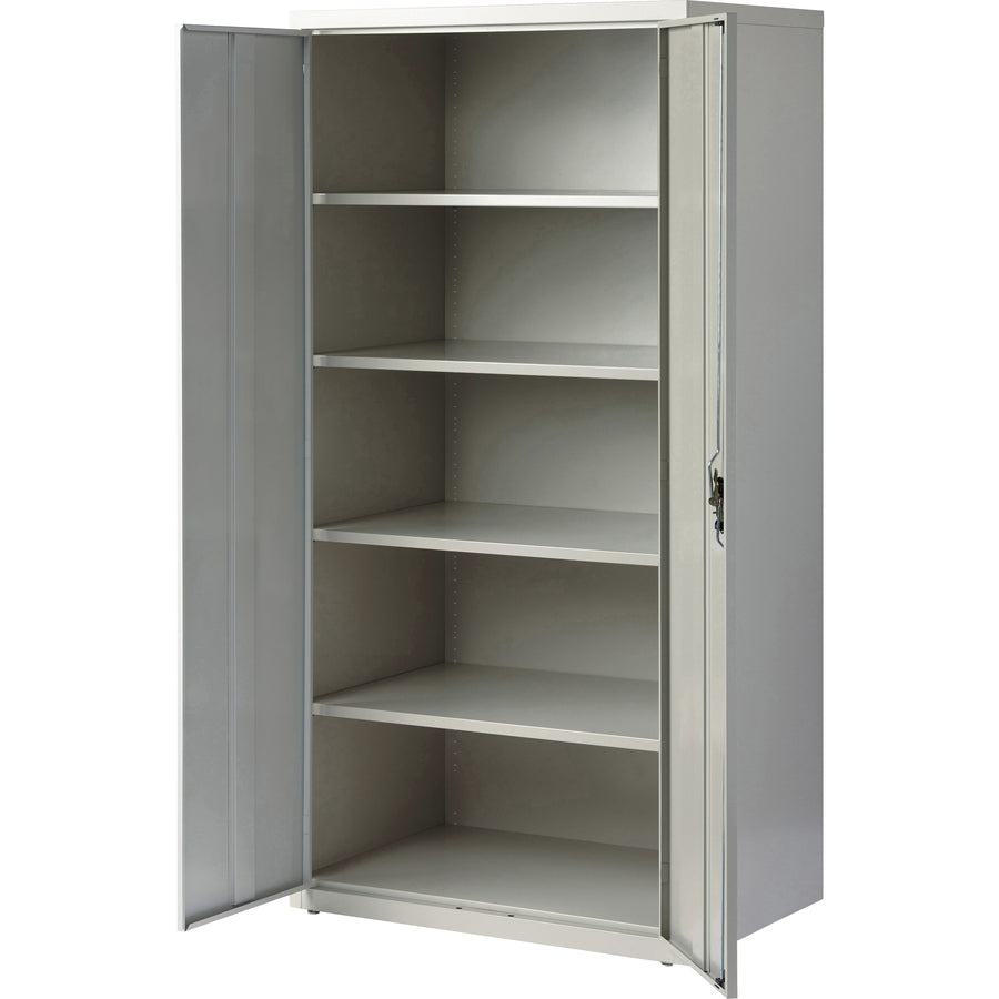 Lorell Fortress Series Storage Cabinet, 36"W x 24"D x 72"H, 5 Shelves (4 Adjustable), Hinged Doors, Recessed Locking Handle, Removable Lock, Light Gray, Steel, 1 Each