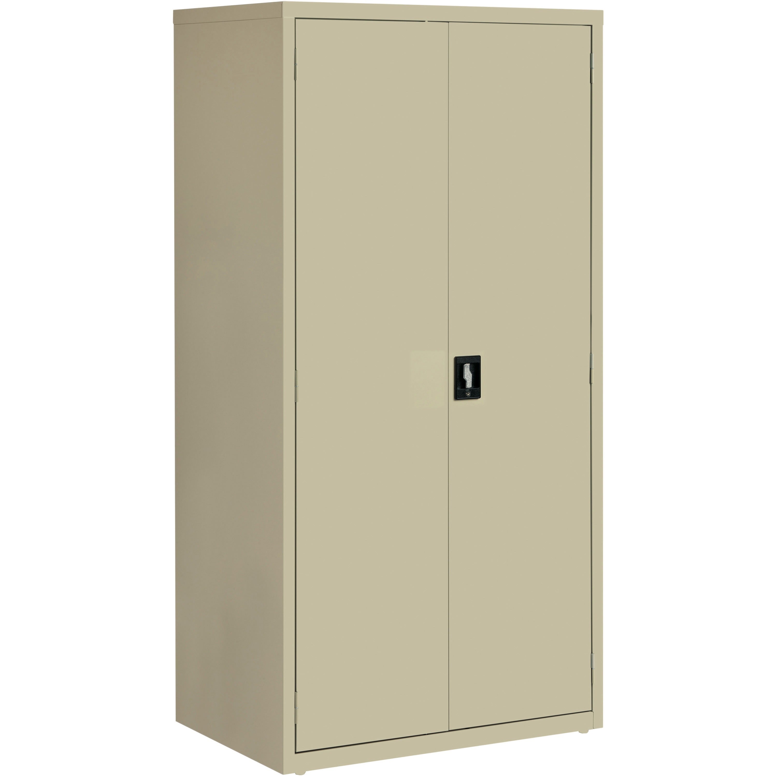 Lorell Fortress Series Storage Cabinet, 36"W x 24"D x 72"H, 5 Shelves (4 Adjustable), Hinged Doors, Recessed Locking Handle, Removable Lock, Steel, Putty, 1 Each