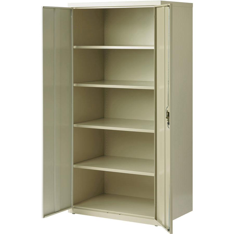 Lorell Fortress Series Storage Cabinet, 36"W x 24"D x 72"H, 5 Shelves (4 Adjustable), Hinged Doors, Recessed Locking Handle, Removable Lock, Steel, Putty, 1 Each