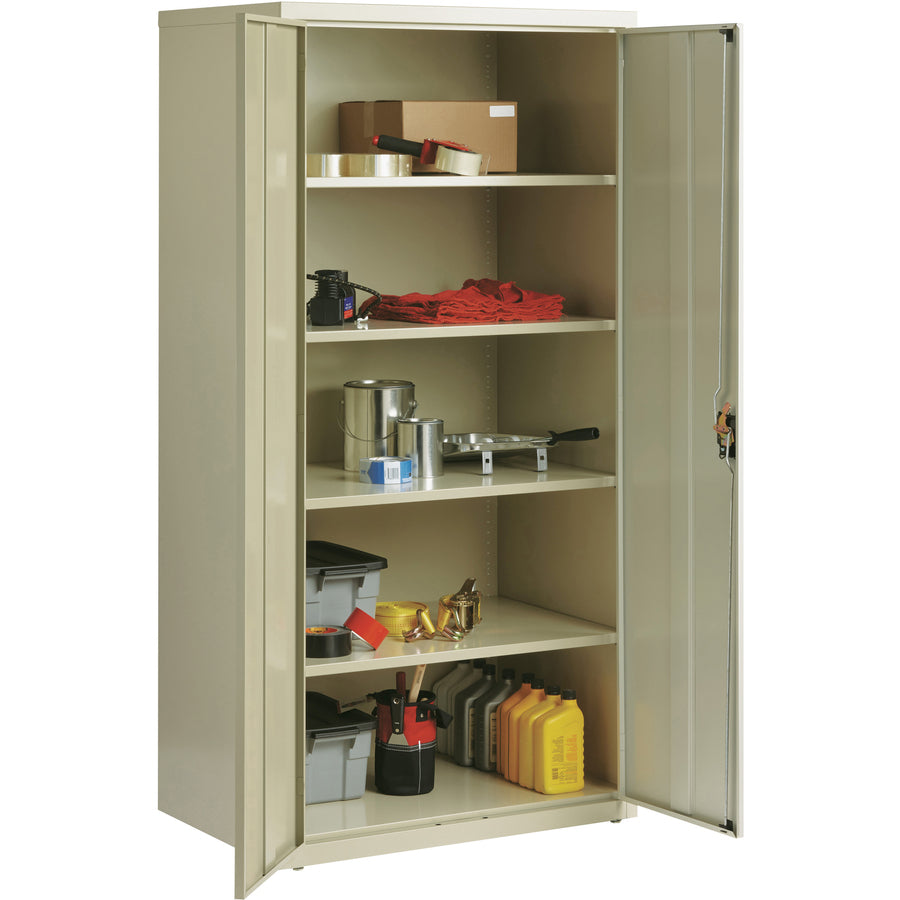 Lorell Fortress Series Storage Cabinet, 36"W x 24"D x 72"H, 5 Shelves (4 Adjustable), Hinged Doors, Recessed Locking Handle, Removable Lock, Steel, Putty, 1 Each