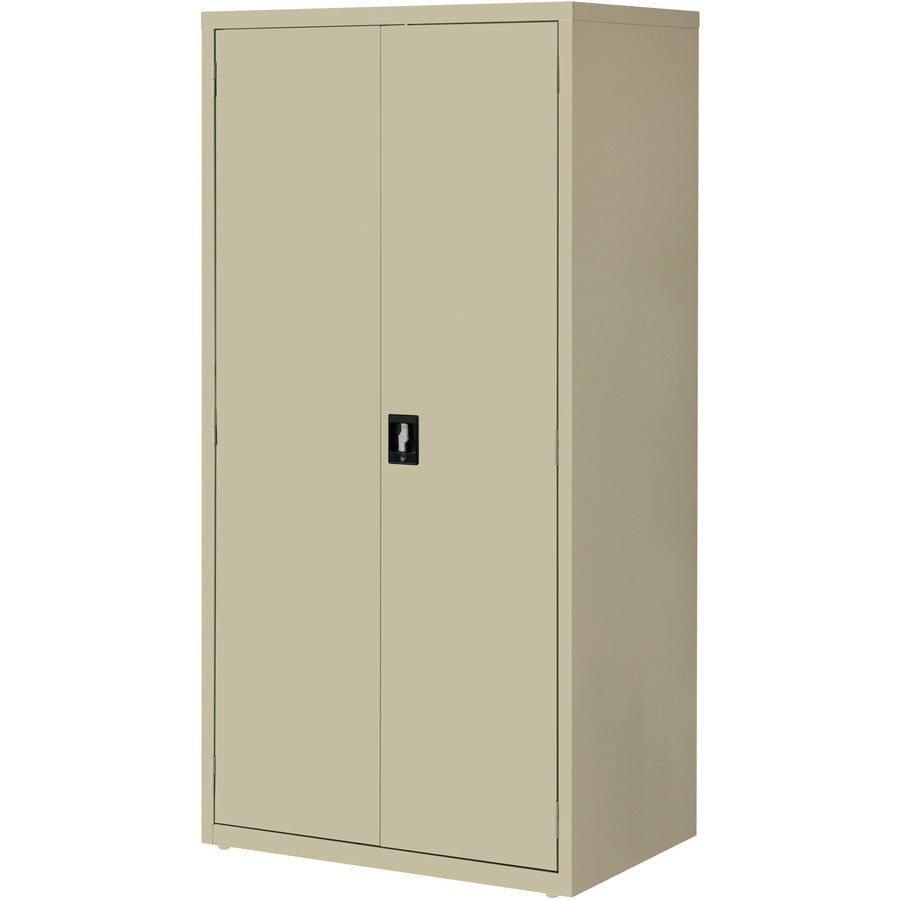 Lorell Fortress Series Storage Cabinet, 36"W x 24"D x 72"H, 5 Shelves (4 Adjustable), Hinged Doors, Recessed Locking Handle, Removable Lock, Steel, Putty, 1 Each
