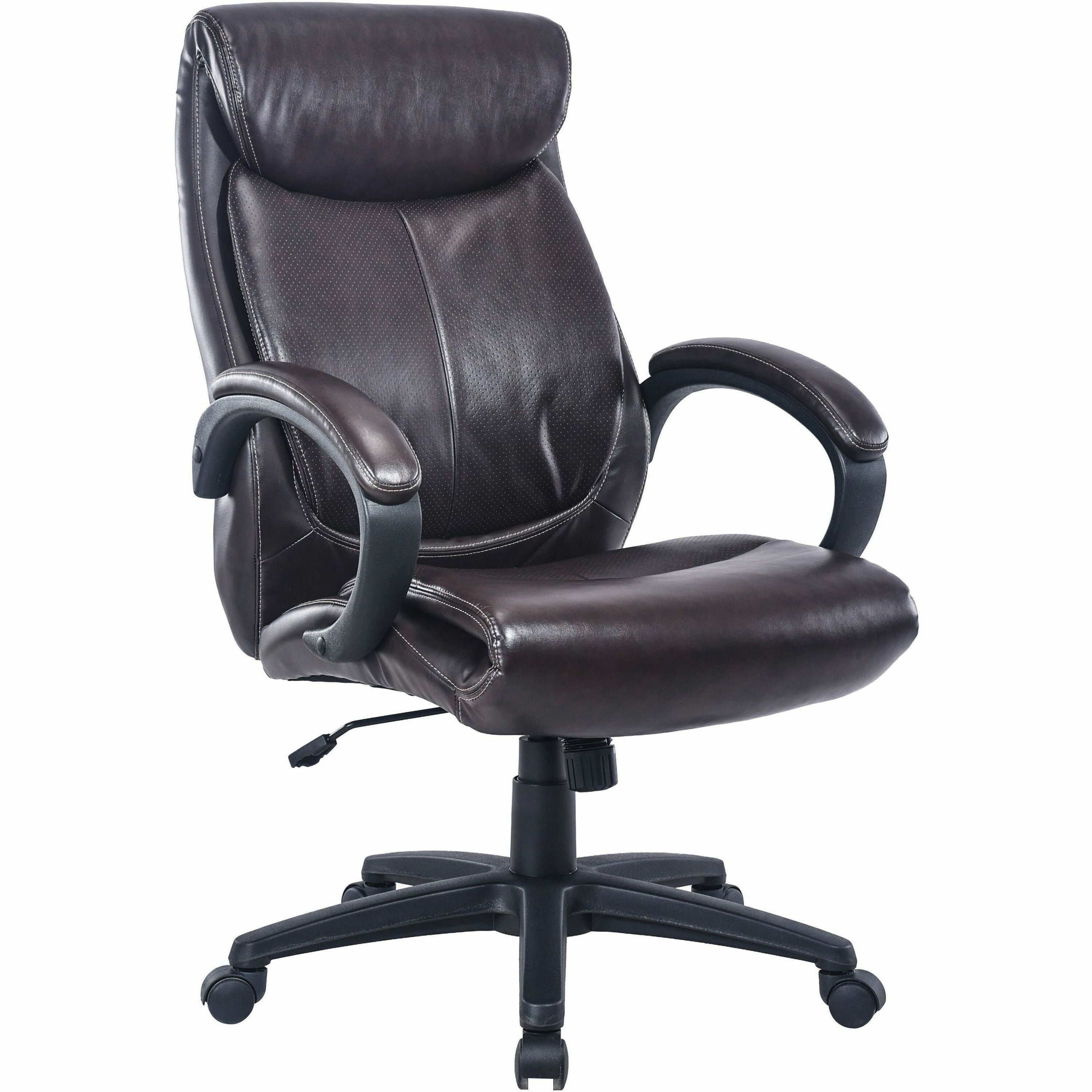 Lorell Executive High-Back Office Chair, Bonded Leather, Brown, High Back, Padded Arms, Adjustable Height, Swivel, Tilt Lock, Dual-Wheel Casters, 1 Each