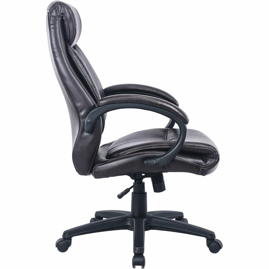 Lorell Executive High-Back Office Chair, Bonded Leather, Brown, High Back, Padded Arms, Adjustable Height, Swivel, Tilt Lock, Dual-Wheel Casters, 1 Each