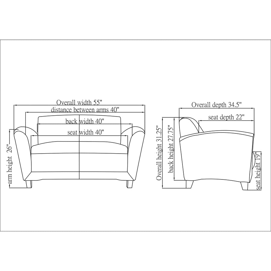 Lorell Accession Reception Loveseat, 55" x 31.5" x 34.5", Mahogany/Tan, Bonded Leather, Wood Base, 2-Seater, 1 Each