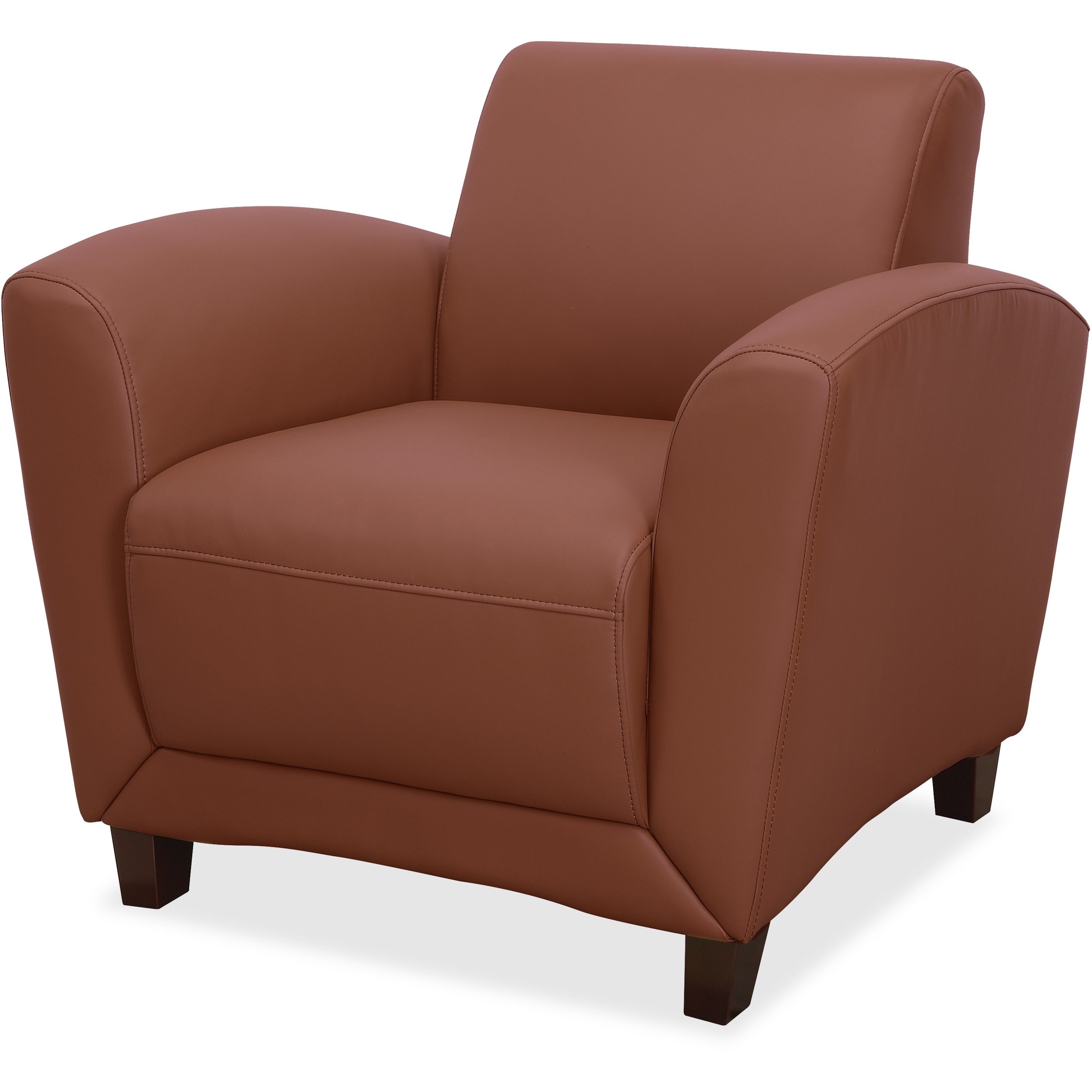 Lorell Accession Club Chair, Four-legged Wood Base, Tan Bonded Leather, Armrests, 1 Each