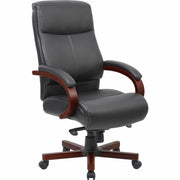 Lorell Executive High-Back Office Chair, Bonded Leather, Black/Mahogany, 1 Each