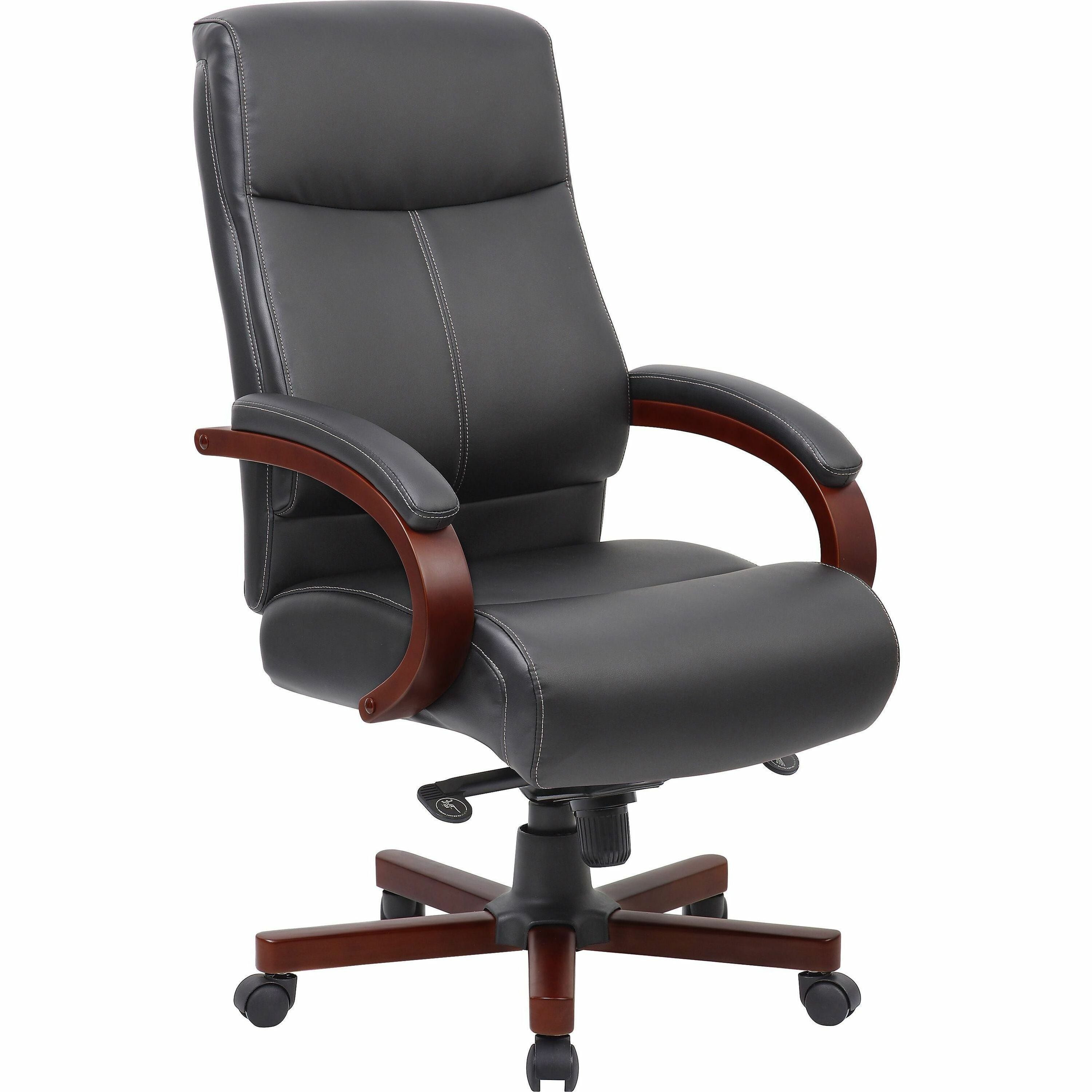 Lorell Executive High-Back Office Chair, Bonded Leather, Black/Mahogany, 1 Each