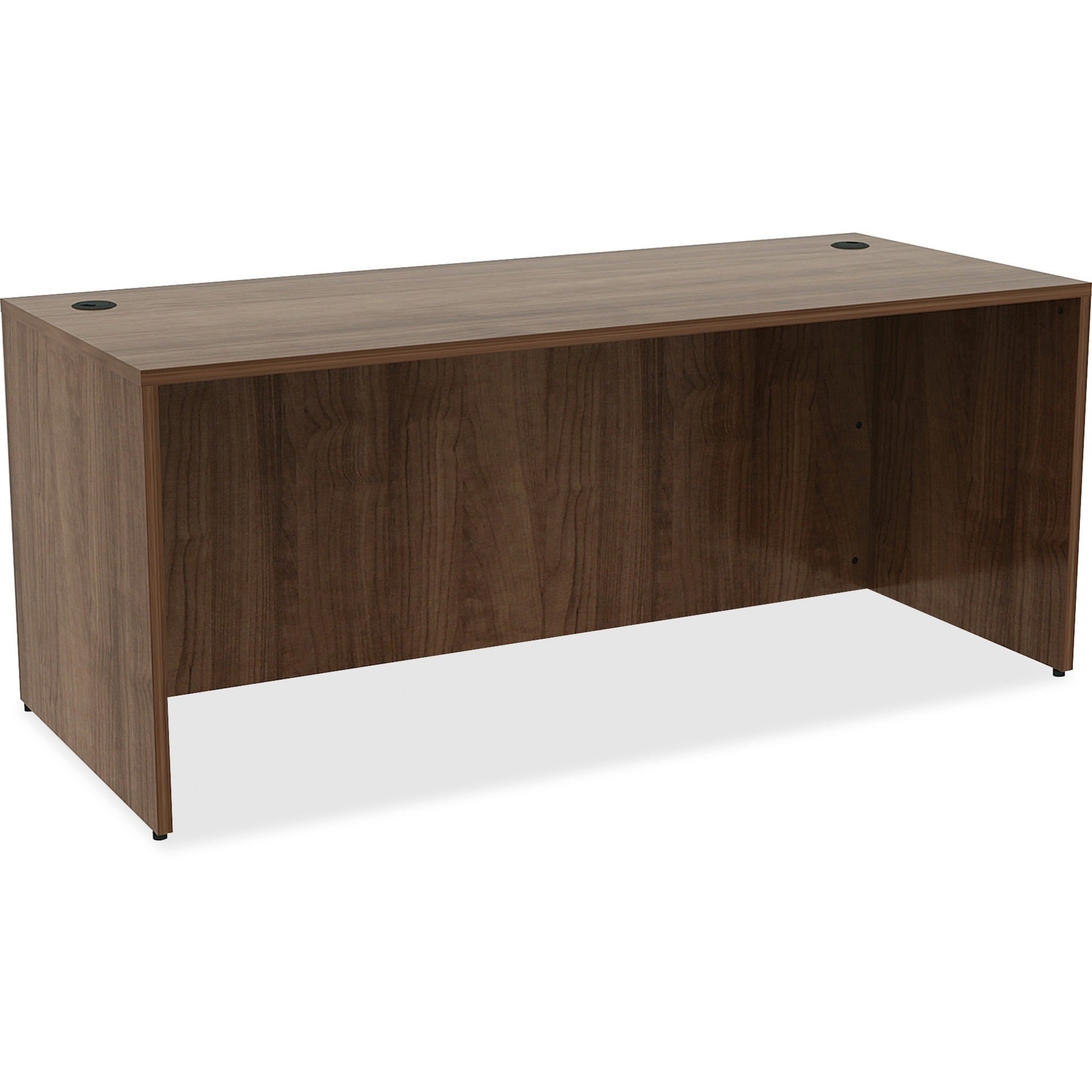 Lorell Essentials Series Rectangular Desk Shell, Walnut Laminate, Metal, 29.5"H x 70.9"W x 29.5"D, 1 Each