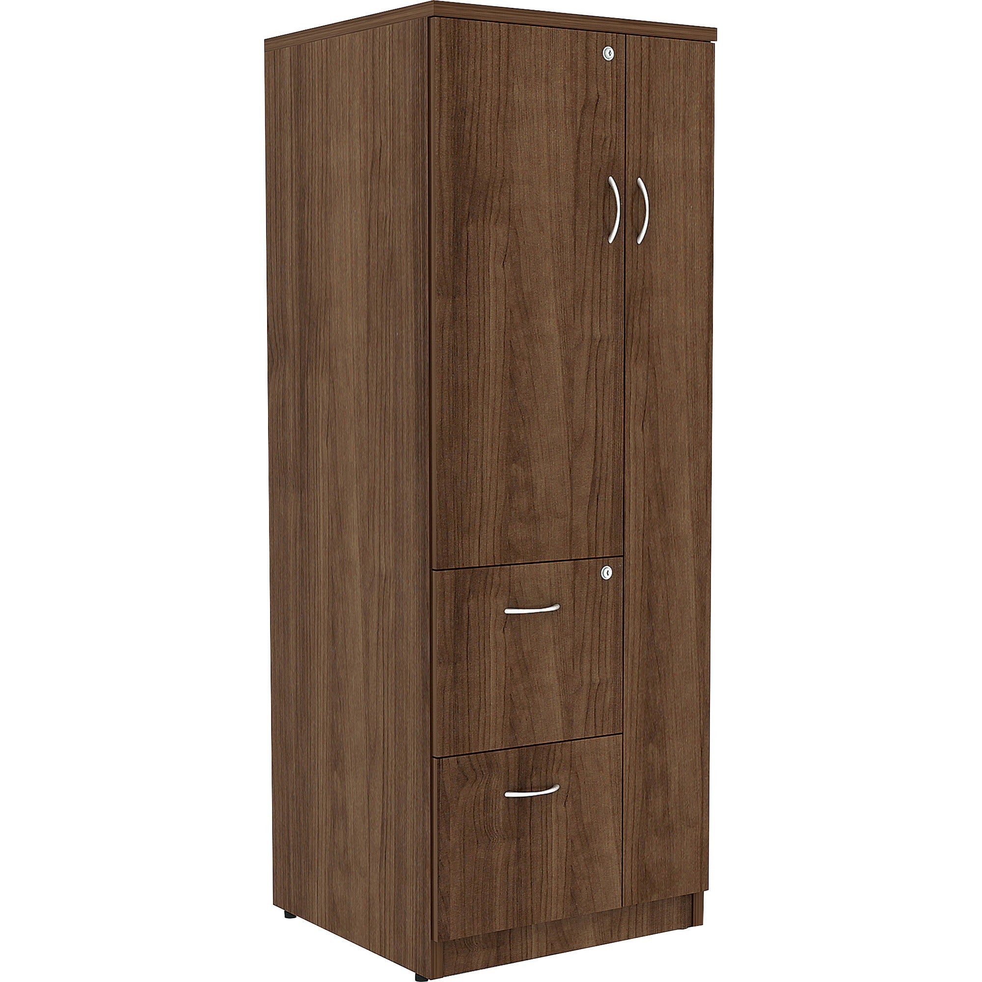 Lorell Essentials/Revelance Tall Storage Cabinet, Walnut Laminate, 65.6"H x 23.6"W x 23.6"D, 2 Drawers, 1 Door, 1 Each