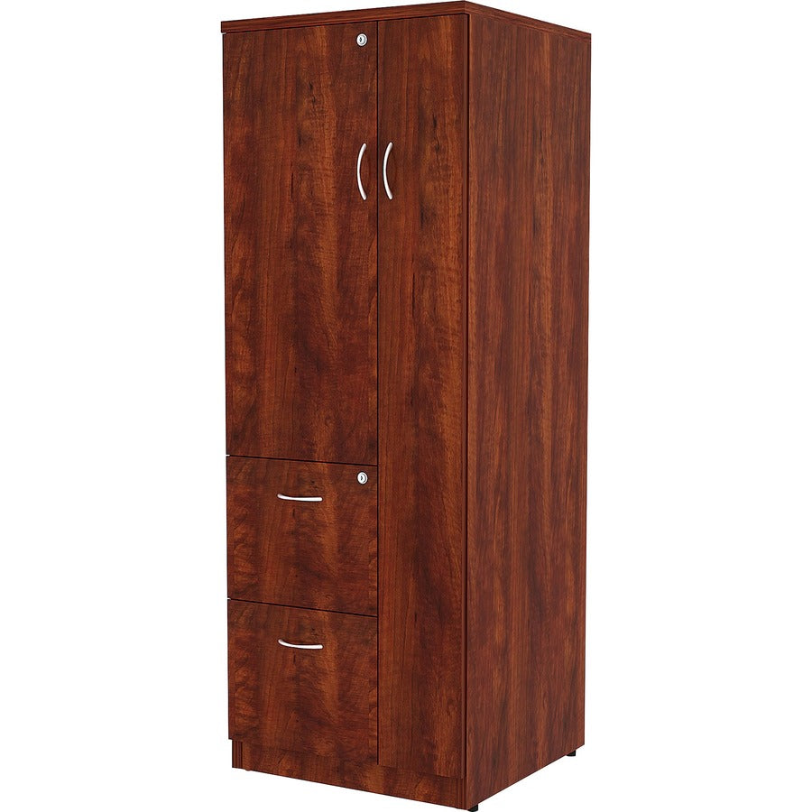 Lorell Essentials Series Tall Storage Cabinet, 65.6"H x 23.6"W x 23.6"D, 2 Drawers, 1 Door, Cherry Laminate, 1 Each