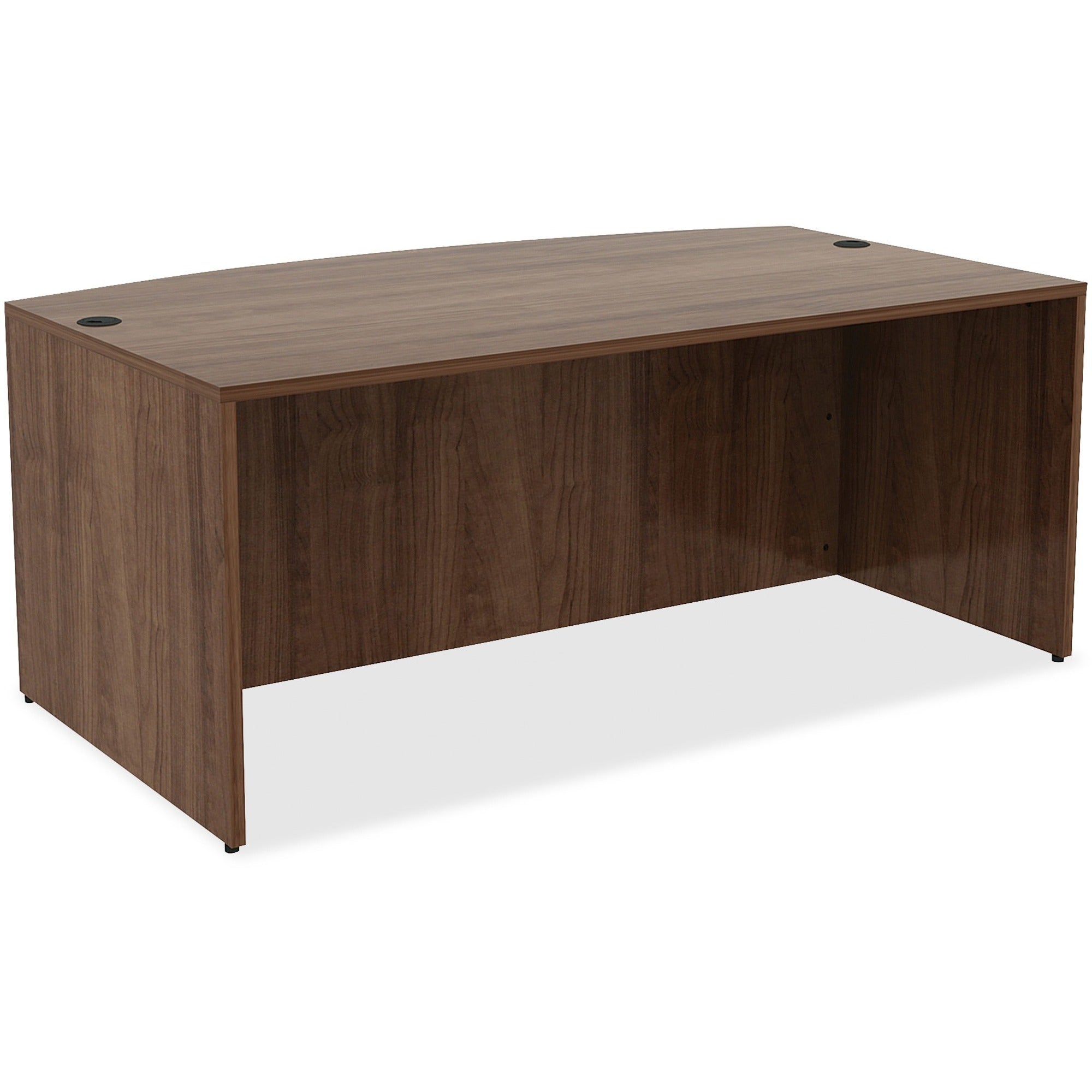 Lorell Essentials Series Bowfront Desk Shell, Walnut Laminate, Metal, 29.5"H x 71"W x 41.4"D, 1 Each