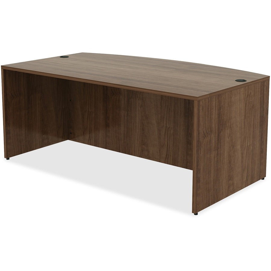 Lorell Essentials Series Bowfront Desk Shell, Walnut Laminate, Metal, 29.5"H x 71"W x 41.4"D, 1 Each