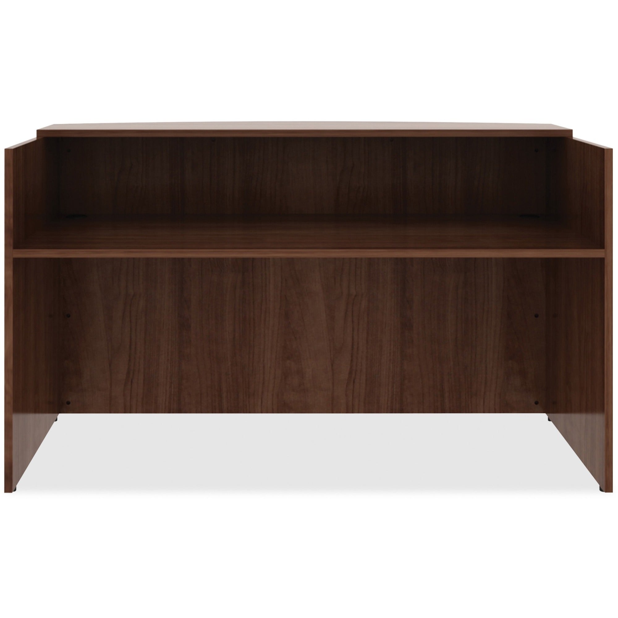 Lorell Essentials Series Front Reception Desk, 42.5"H x 72"W x 36"D, Metal, Walnut Laminate, 1 Each