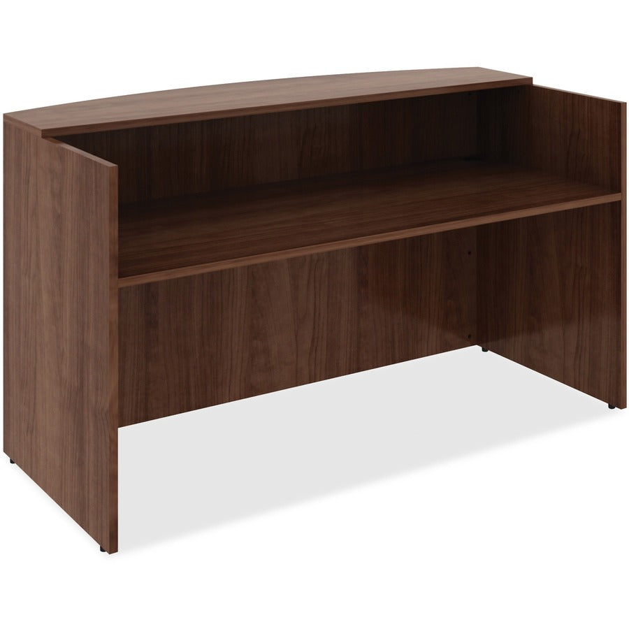 Lorell Essentials Series Front Reception Desk, 42.5"H x 72"W x 36"D, Metal, Walnut Laminate, 1 Each
