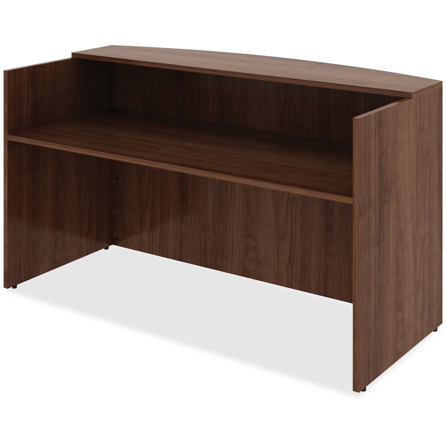 Lorell Essentials Series Front Reception Desk, 42.5"H x 72"W x 36"D, Metal, Walnut Laminate, 1 Each