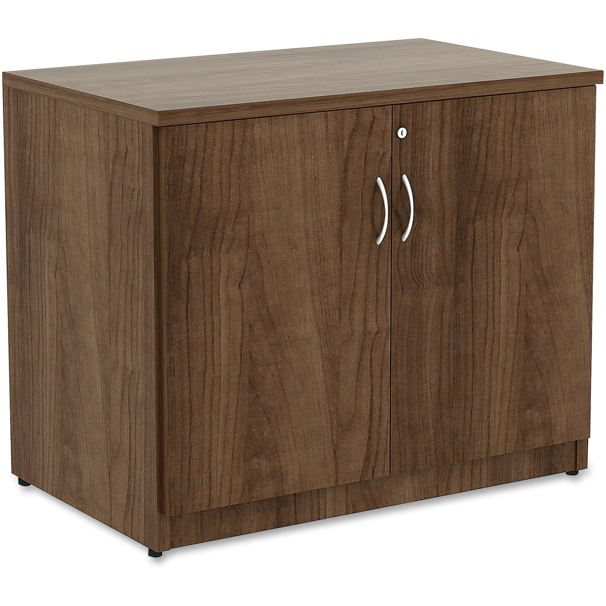 Lorell Essentials Series 2-Door Storage Cabinet, Walnut, Laminate/Metal, 36" W x 22.5" D x 29.5" H, Lockable, 1 Each