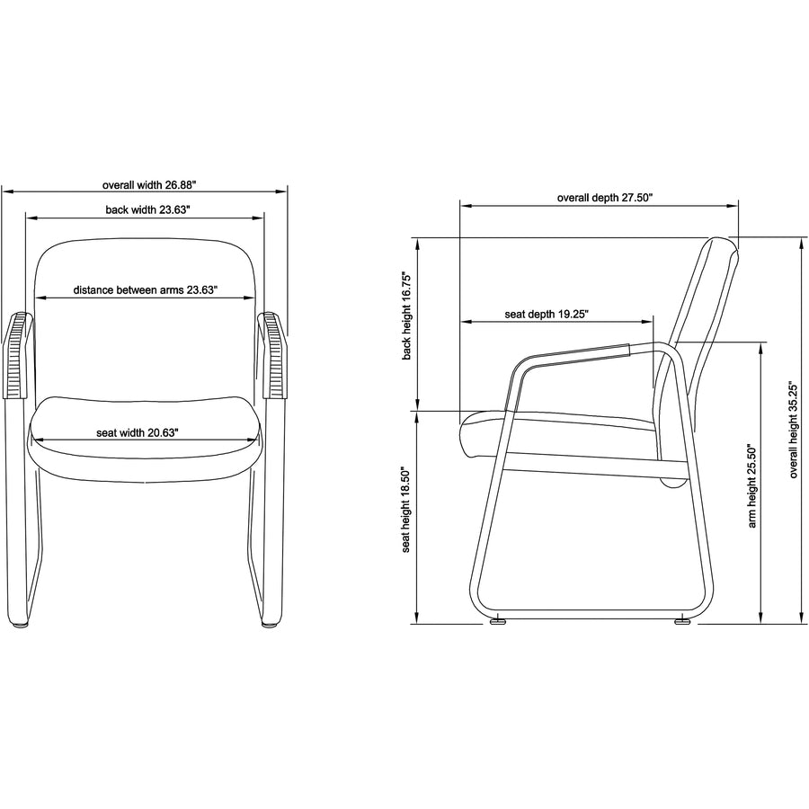 Lorell Big & Tall Upholstered Guest Chair, Black, Plywood/Fabric Seat & Back, Metal Sled Base, Powder Coated Frame, 1 Each