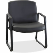 Lorell Big & Tall Upholstered Guest Chair, Leather/Plywood Seat & Back, Metal Sled Base, Black, 1 Each